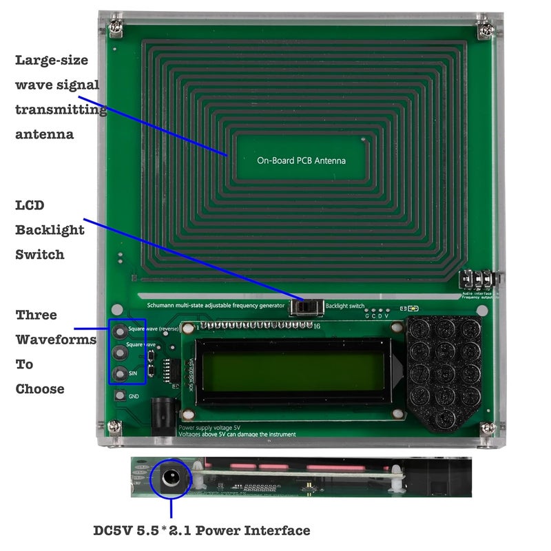 DEANFINN 0.01Hz-20kHz Adjustable Schumann Resonance Generator, Schumann Sound Frequency Generator with Acrylic Case for Stress Relief, Relaxation, Sinusoidal□ Wave, USB Powered, 5.9''*5.5'' - Image 4